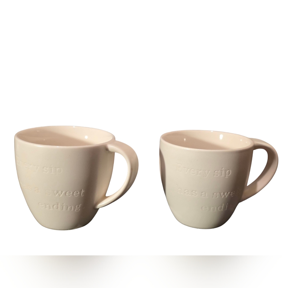 Starbucks Set Of 2 "Every Sip Has A Sweet Ending" White Espresso Mugs 3oz EUC